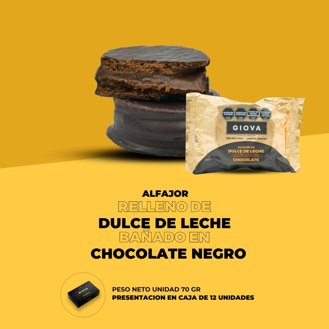 Alfajor relleno de dulce de leche bañado en chocolate negro